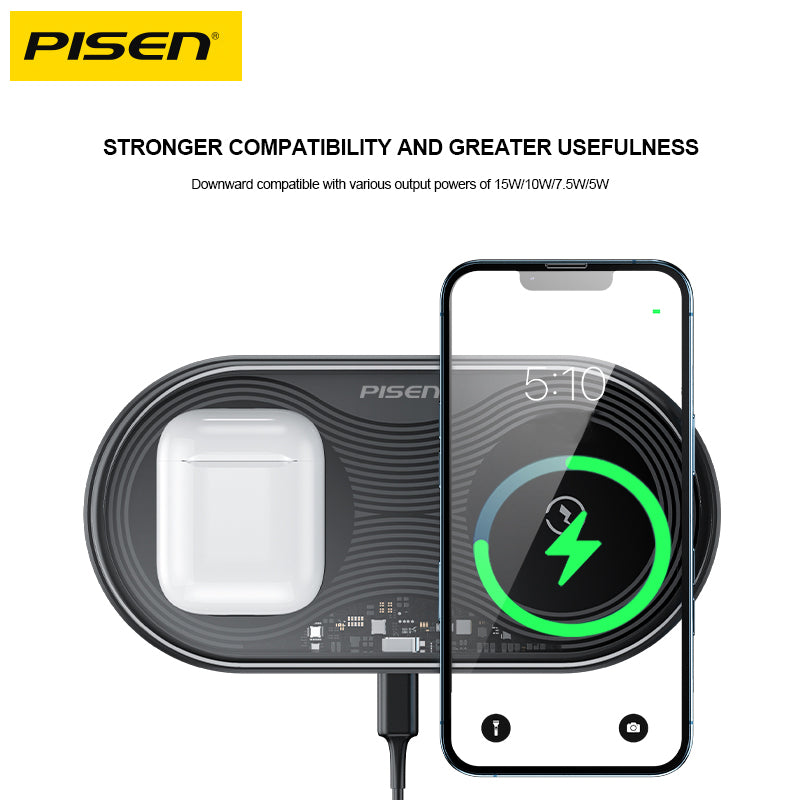 Pisen-2-in-1 Wireless Charger (Transparent Technology Version) (XY-C18/Black)