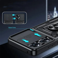 For iPhone 15 Shockproof Camera Window Case with Holder Black