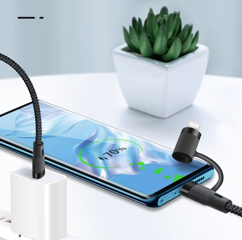 Pisen 2 in 1 Multi Charging Cable 1.2M USB-C to Lighting or USB-C Multi Fast Charging Cable Nylon Braided Cable