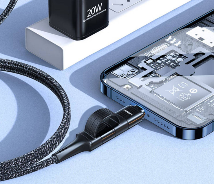 Pisen 2 in 1 Multi Charging Cable 1.2M USB-C to Lighting or USB-C Multi Fast Charging Cable Nylon Braided Cable