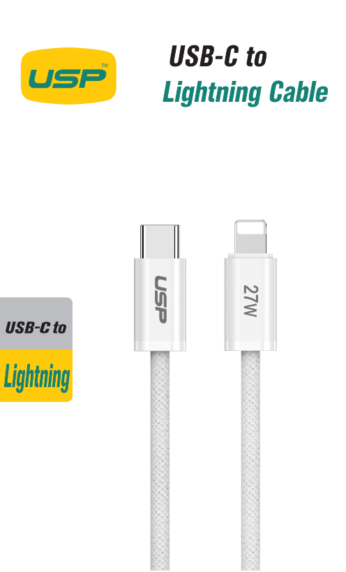 1M BoostUp White Lightning to USB-C PD High Density Braided Fast Charging Cable USP