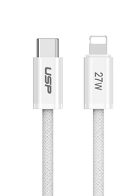 1M BoostUp White Lightning to USB-C PD High Density Braided Fast Charging Cable USP