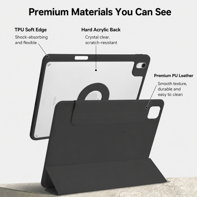 Magnetic Detachable Case Cover for iPad (A16) 11th/10th Gen, Black