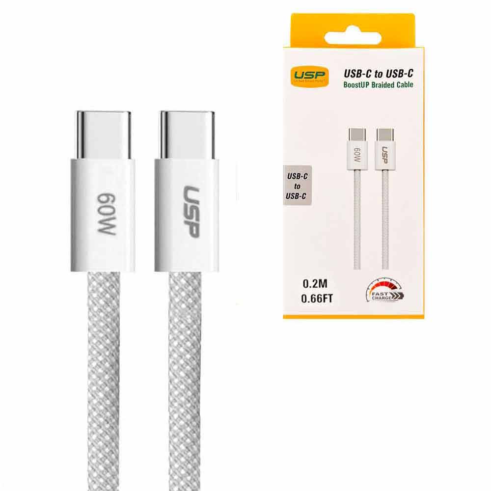 0.2M BoostUp White USB-C to USB-C PD 60W High Density Braided Fast Charging Cable  USP