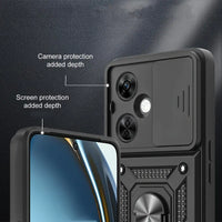 For iPhone 15 Shockproof Camera Window Case with Holder Black