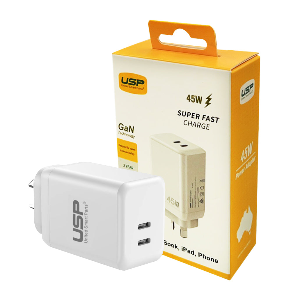 45W GaN Power Adaptor Dual USB-C PD-White