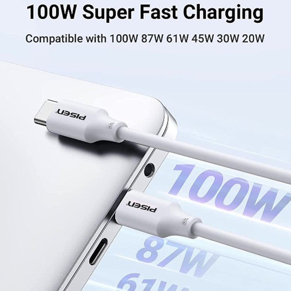 Pisen 1M 100W USB-C  To USB-C  5A Data Cable White