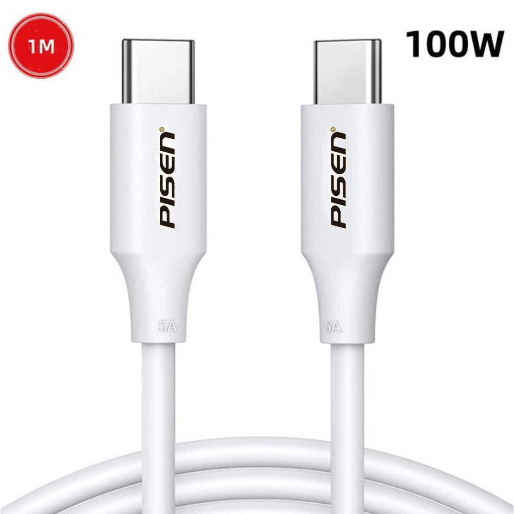 Pisen 1M 100W USB-C  To USB-C  5A Data Cable White