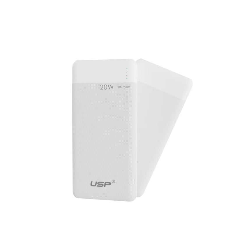 USP 20W Fast Charge Power Bank 10K mAh (10000mAh) with 2 USB Outputs PB25110 White