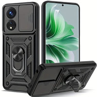 For iPhone 15 Shockproof Camera Window Case with Holder Black