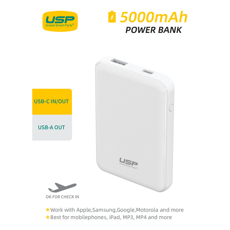 USP Mini Power Bank 5K mAh (5000mAh) White