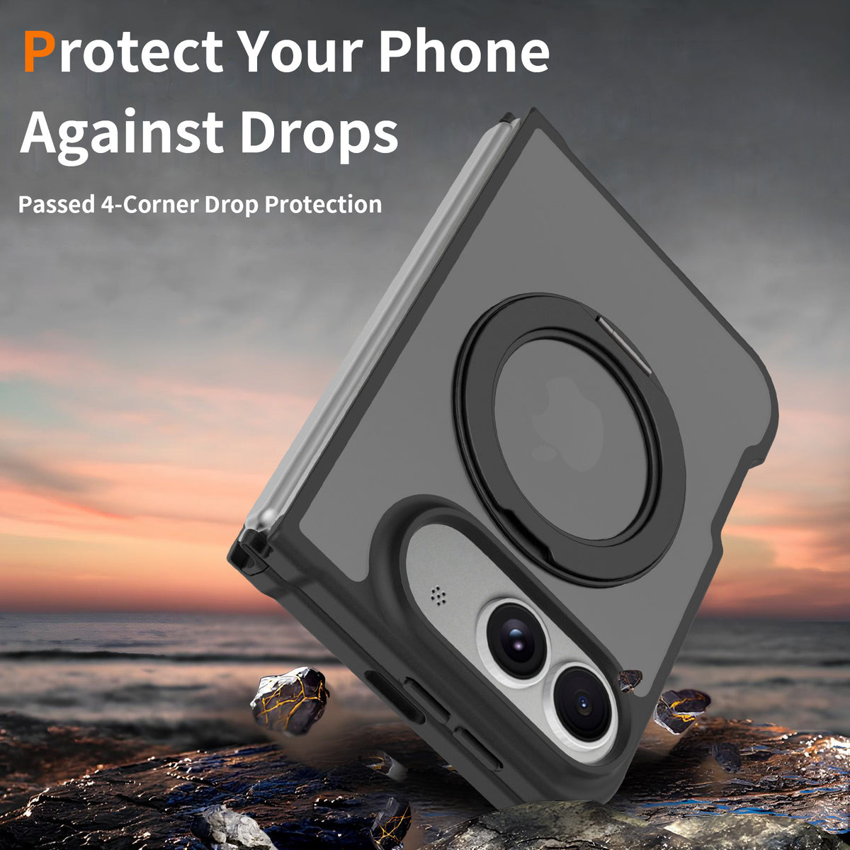 USP Black Case For iPhone Fold 360° Rotatable Ring Stand Compatible With Magsafe