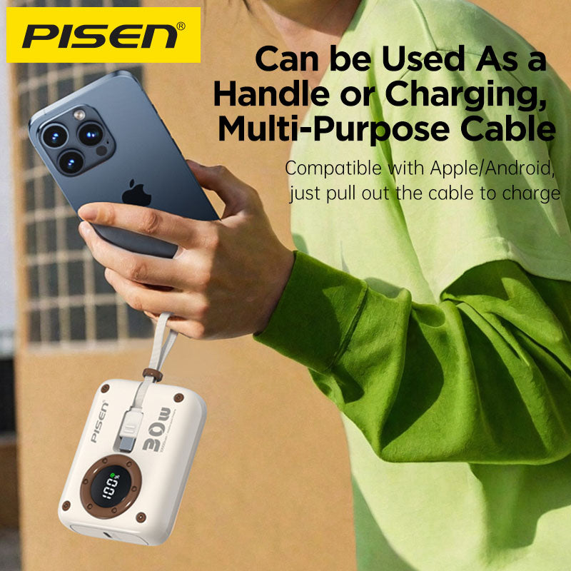 CCC Certified(3C) Pisen PowerPix Build-in Cable 30w 10000mah Power Bank White