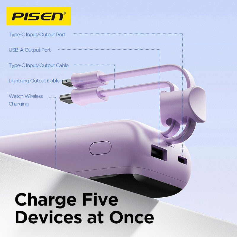 Pisen Flex 3 in 1  PD 3.0  Fast Charging Power Bank 22.5W 10k (10000mAh)