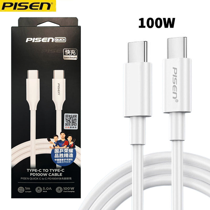 Pisen 1M 100W USB-C  To USB-C  5A Data Cable White