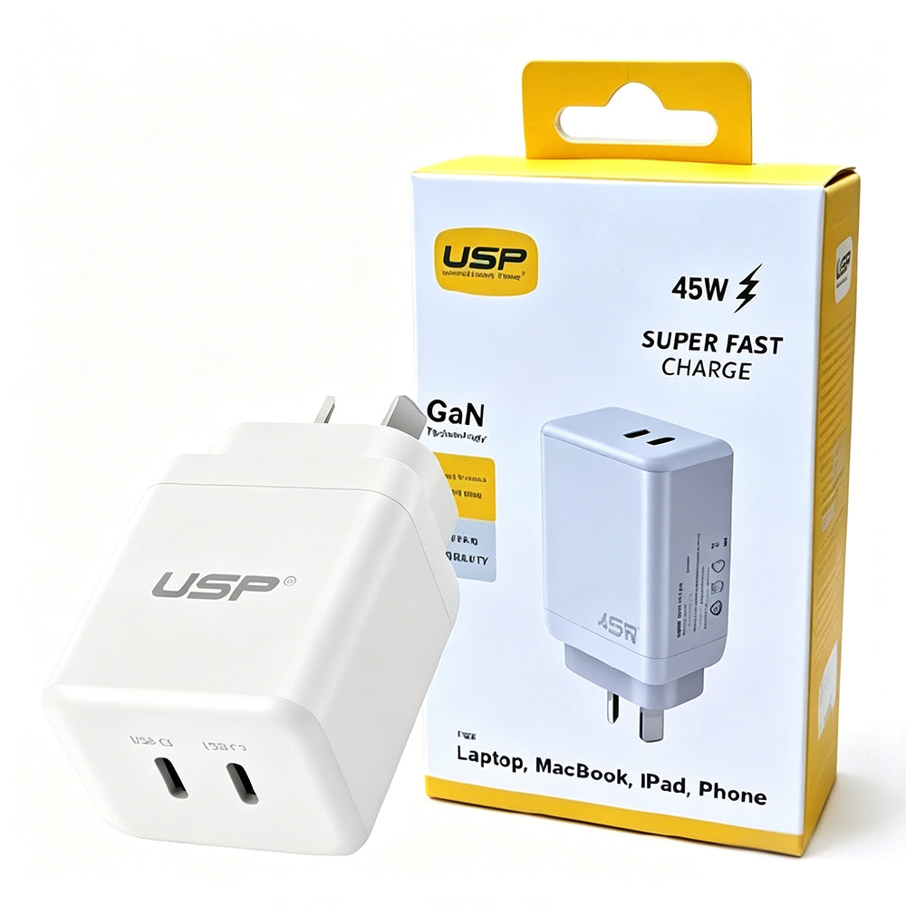 45W GaN Power Adaptor Dual USB-C PD-White