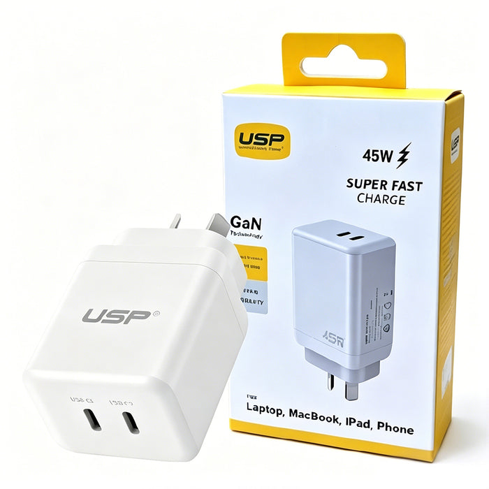 45W GaN Power Adaptor Dual USB-C PD-White