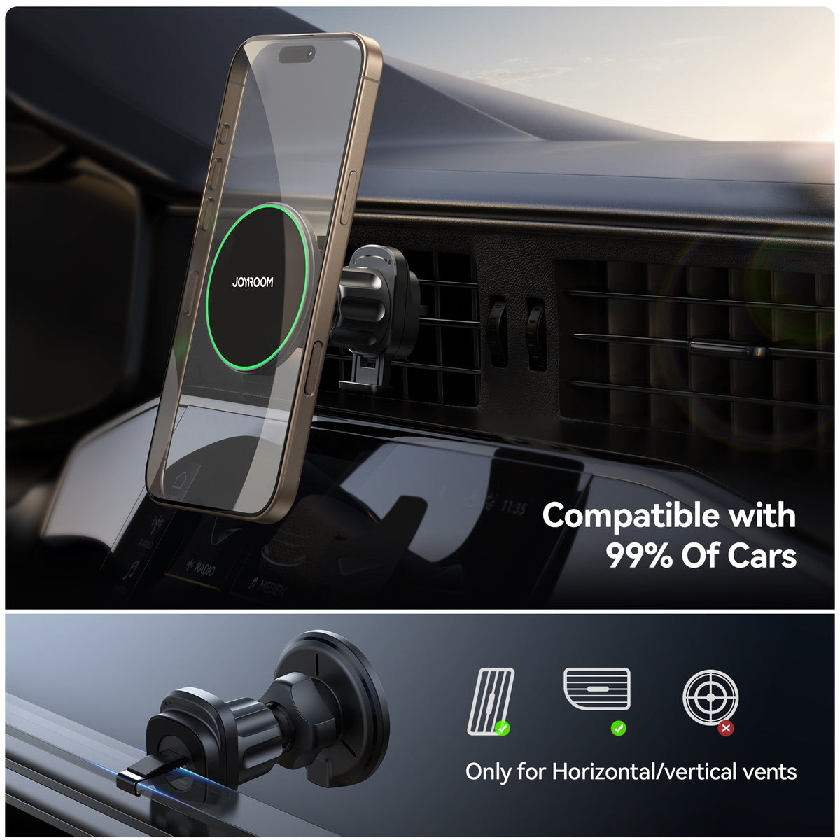 Qi2 15W Magnetic Wireless Car charger Air Vent Mount