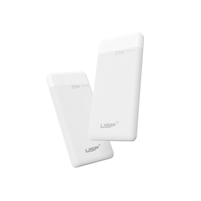 USP 20W Fast Charge Power Bank 10K mAh (10000mAh) with 2 USB Outputs PB25110 White