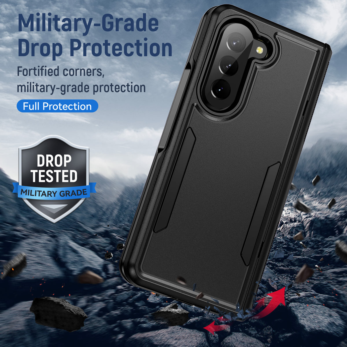 Phonix Case For Galaxy Z Fold 5  Black Armor Case