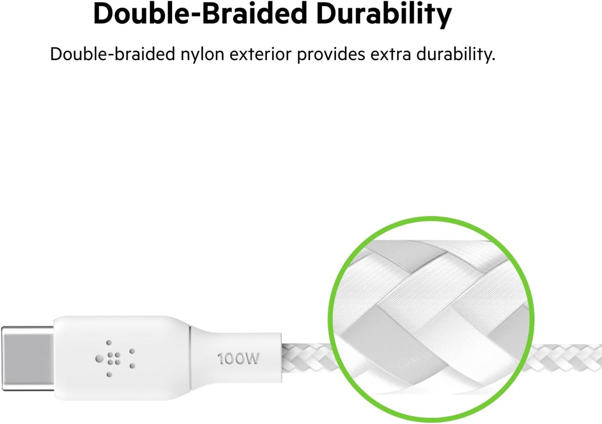 2M 100W Belkin BoostCharge USB-C to USB- C Cable - White