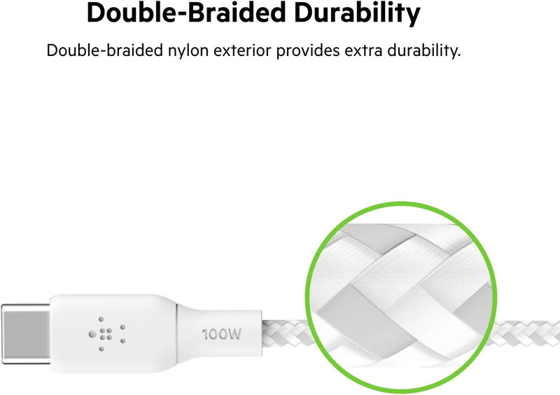 3M 100W Belkin BoostCharge USB-C to USB- C Cable - White