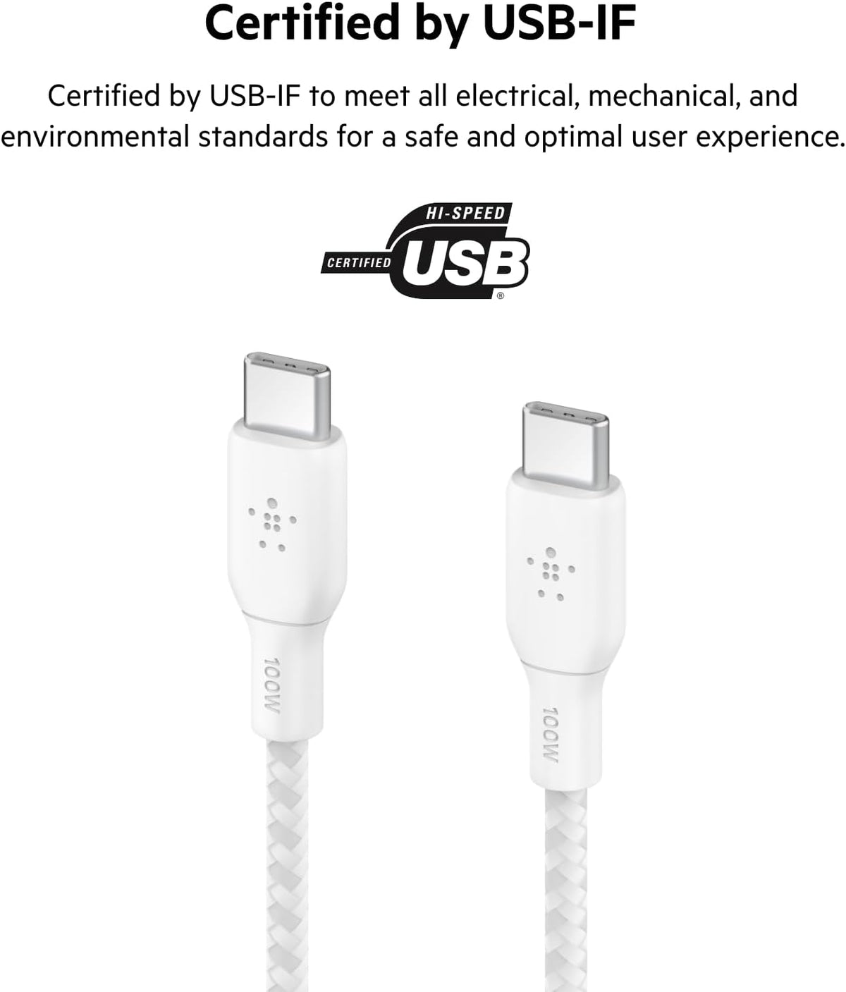 2M 100W Belkin BoostCharge USB-C to USB- C Cable - White