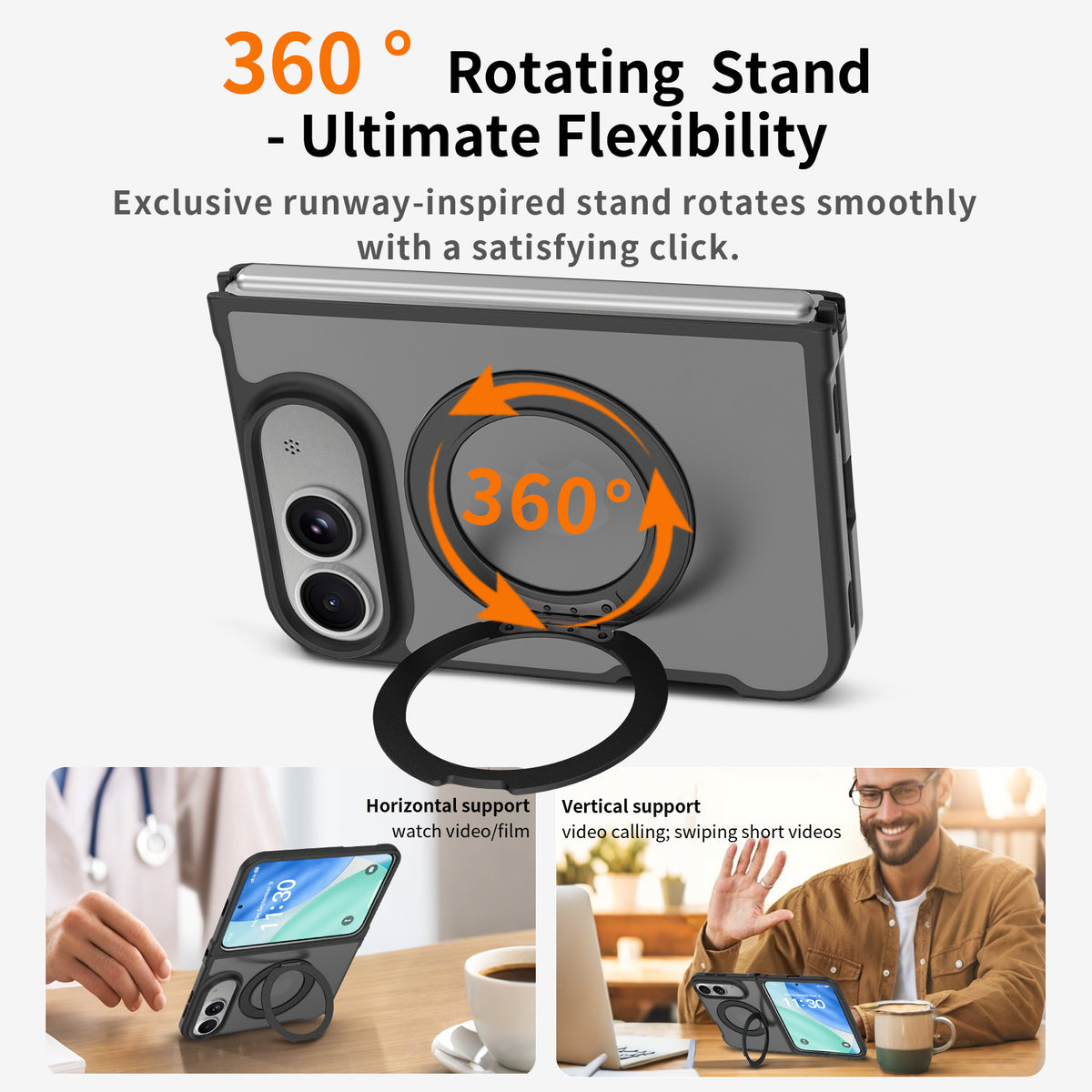 USP Black Case For iPhone Fold 360° Rotatable Ring Stand Compatible With Magsafe