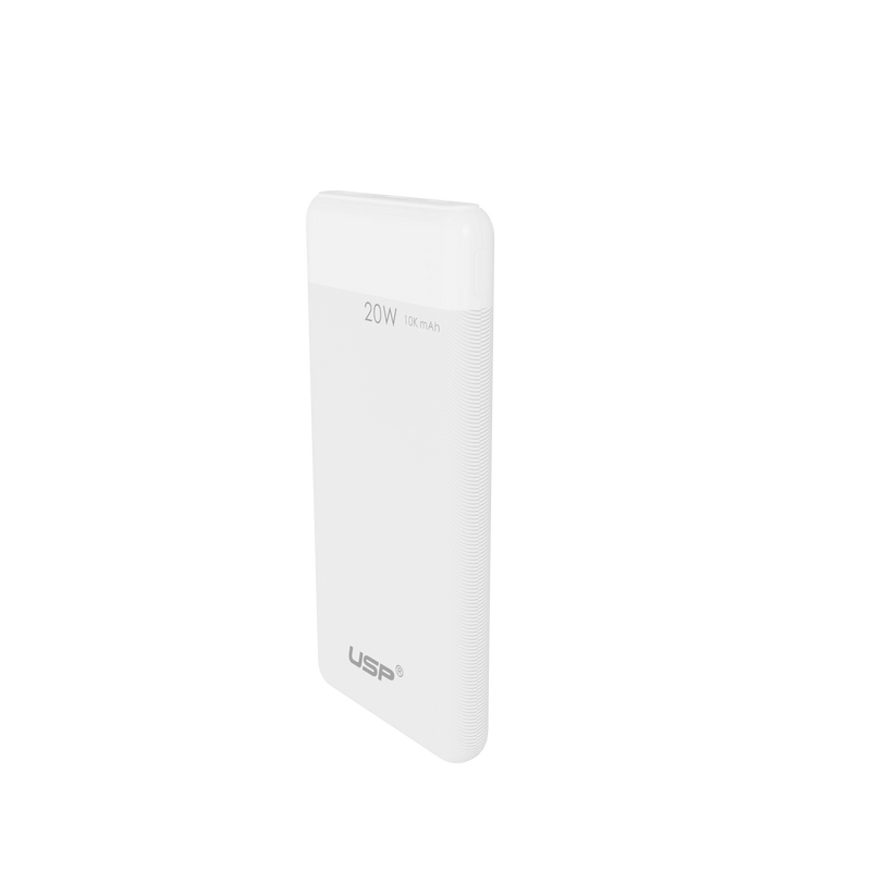 USP 20W Fast Charge Power Bank 10K mAh (10000mAh) with 2 USB Outputs PB25110 White