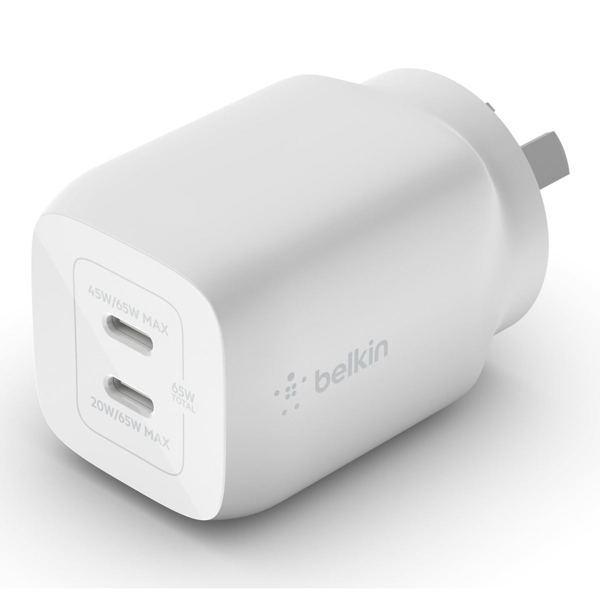 Belkin BoostUp Charge Dual USB-C 65W GaN Wall Charger (White)