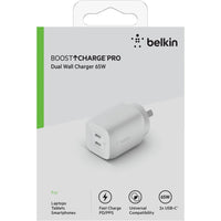 Belkin BoostUp Charge Dual USB-C 65W GaN Wall Charger (White)