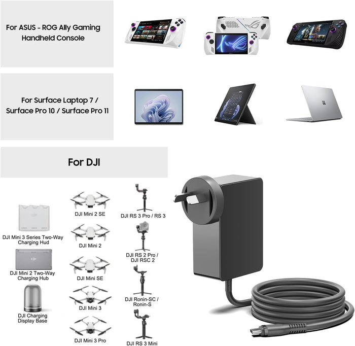 USP 65W USB-C GaN Charger + USB-C Cable- Black Compact Laptop Charger