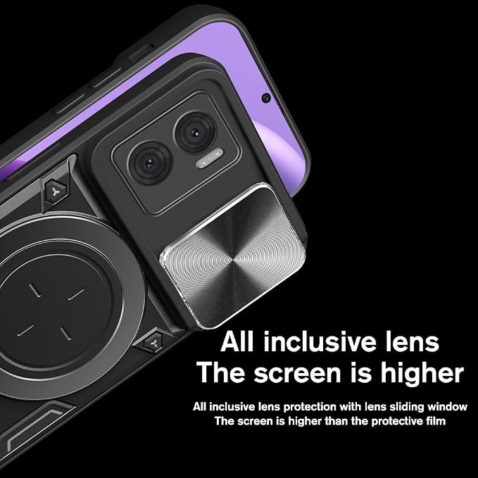 Motorola G06 Rugged Case with Back Camera Slide Window and  Ring Kickstand