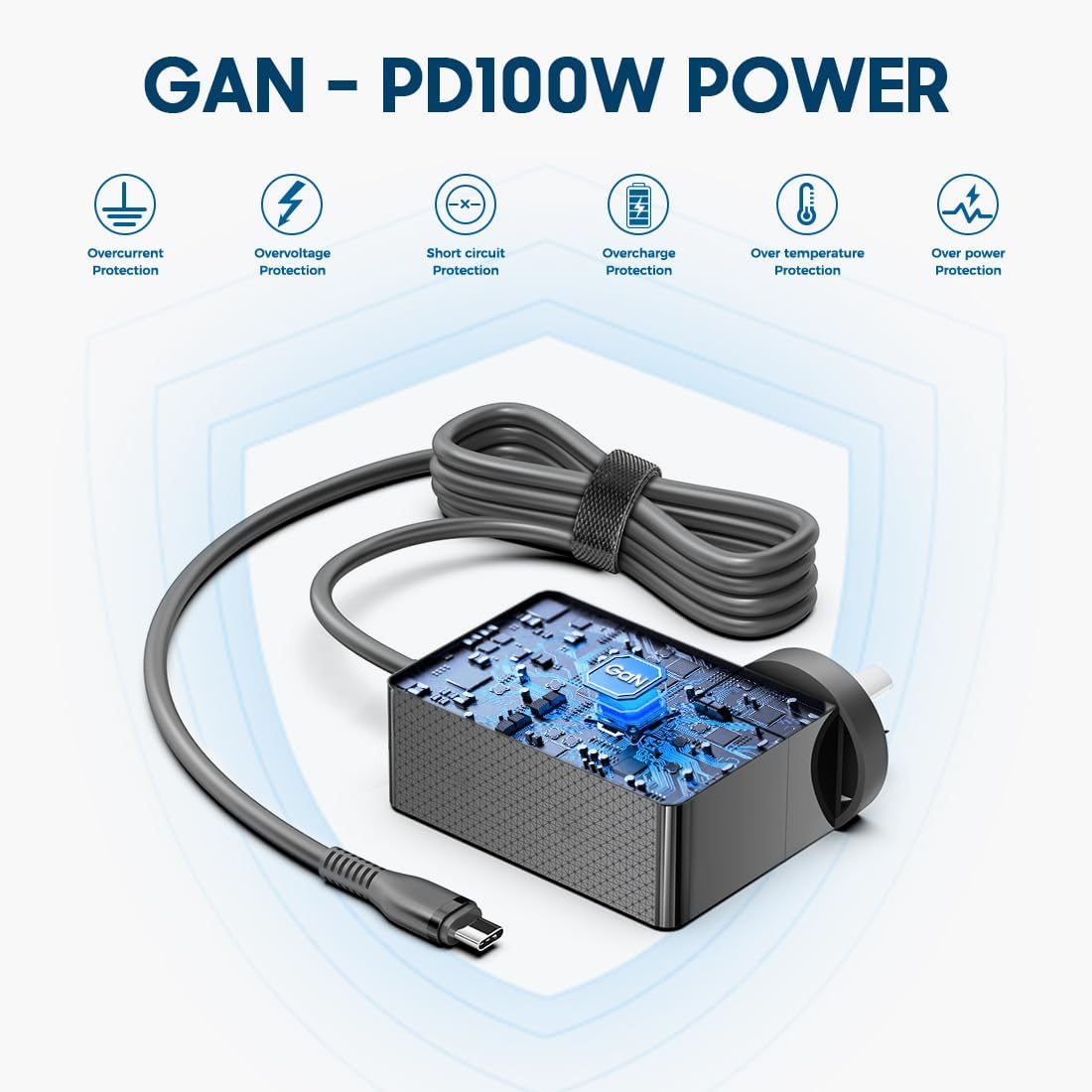 USP 65W USB-C GaN Charger + USB-C Cable- Black Compact Laptop Charger