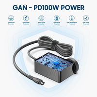 USP 65W USB-C GaN Charger + USB-C Cable- Black Compact Laptop Charger