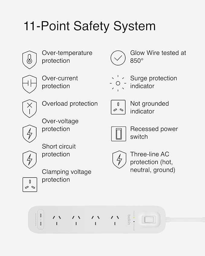 Belkin SurgePro 4-Outlet Surge Protector with Dual USB-C 30W, 2M Power Cord