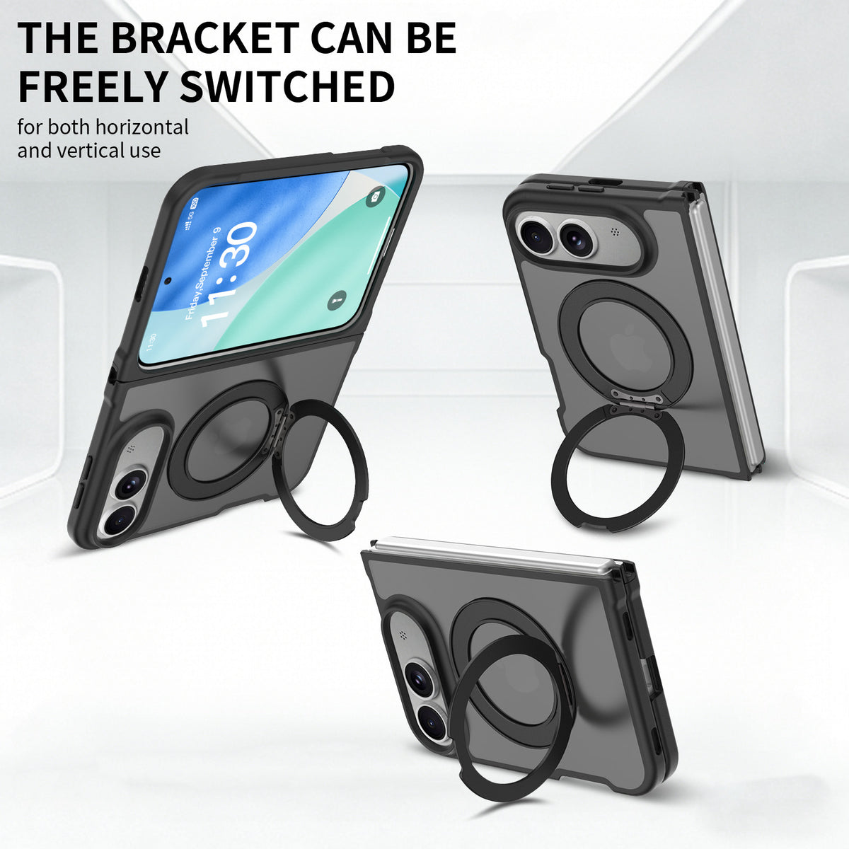 USP Black Case For iPhone Fold 360° Rotatable Ring Stand Compatible With Magsafe