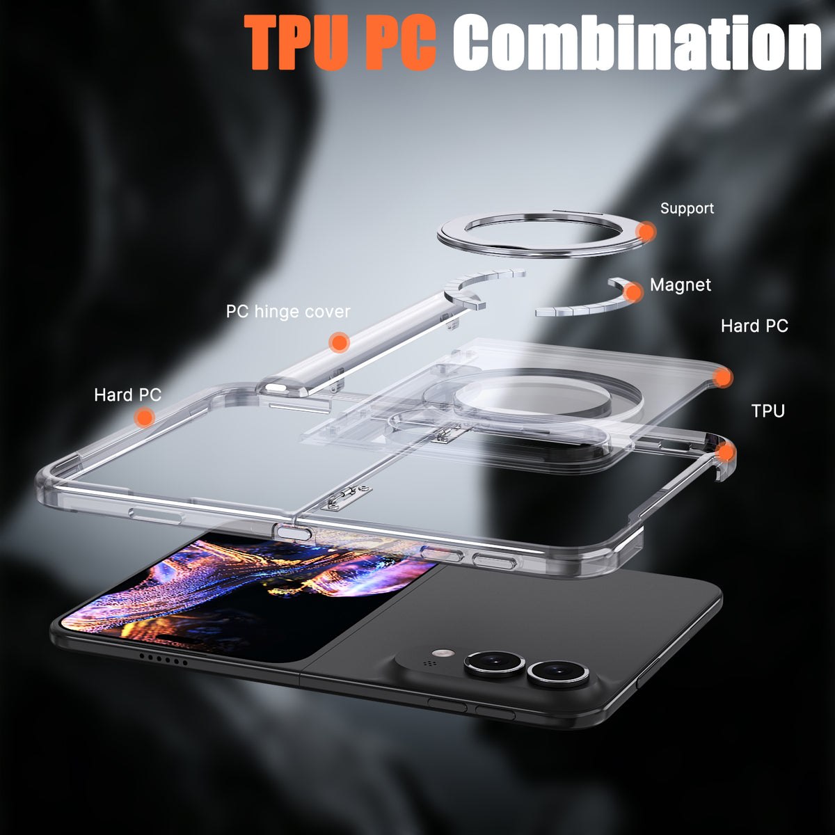 USP Clear Case For iPhone Duo 360° Rotatable Ring Stand Compatible With Magsafe