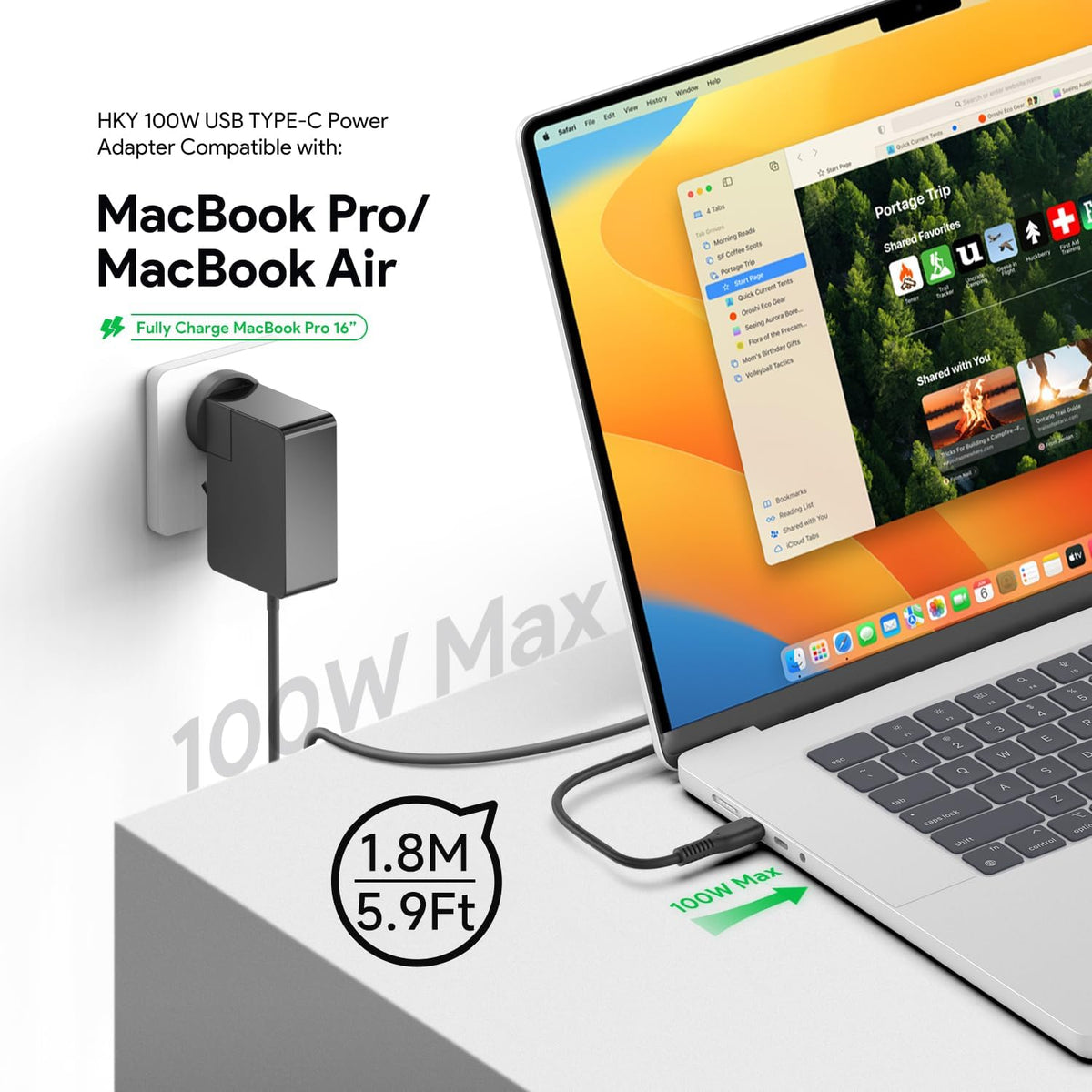 USP 65W USB-C GaN Charger + USB-C Cable- Black Compact Laptop Charger
