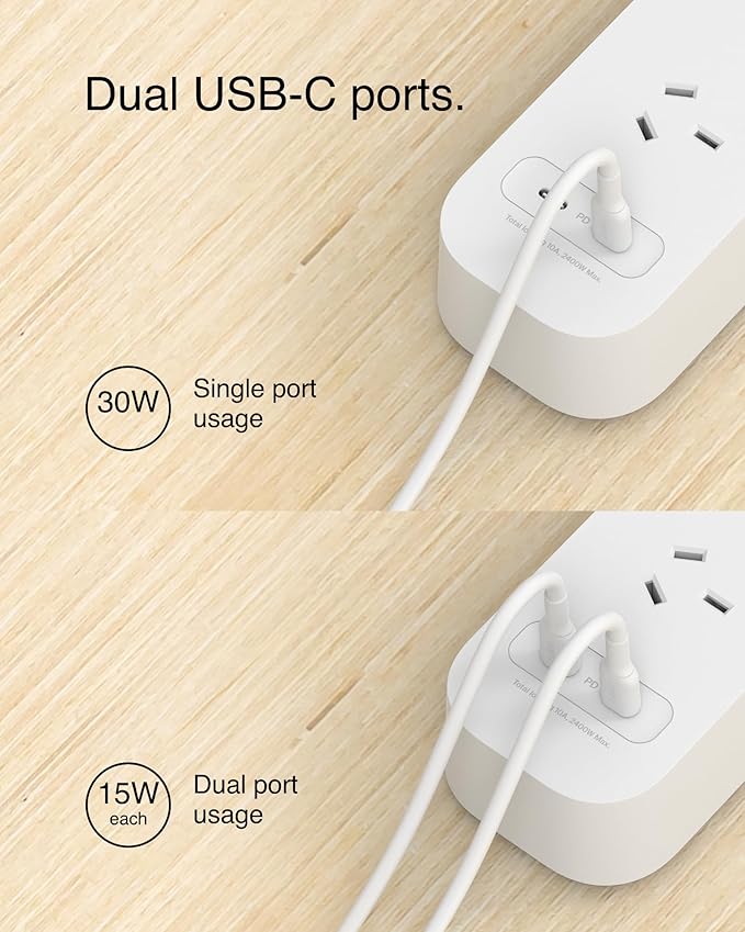 Belkin SurgePro 4-Outlet Surge Protector with Dual USB-C 30W, 2M Power Cord