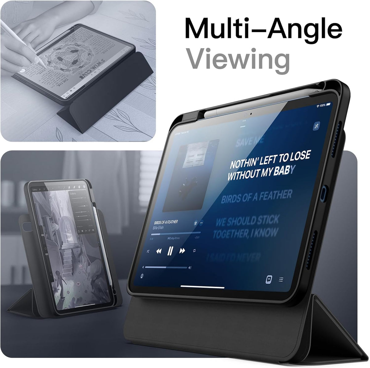 Magnetic Detachable Case Cover for iPad (A16) 11th/10th Gen, Black