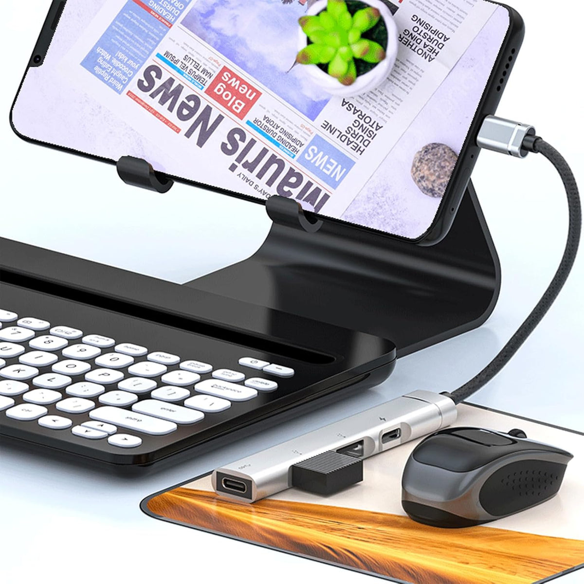 USB-C Multiport Hub 4-in-1 Adapter with 2 USB Ports & Dual Type-C PD Charging, Aluminum Alloy