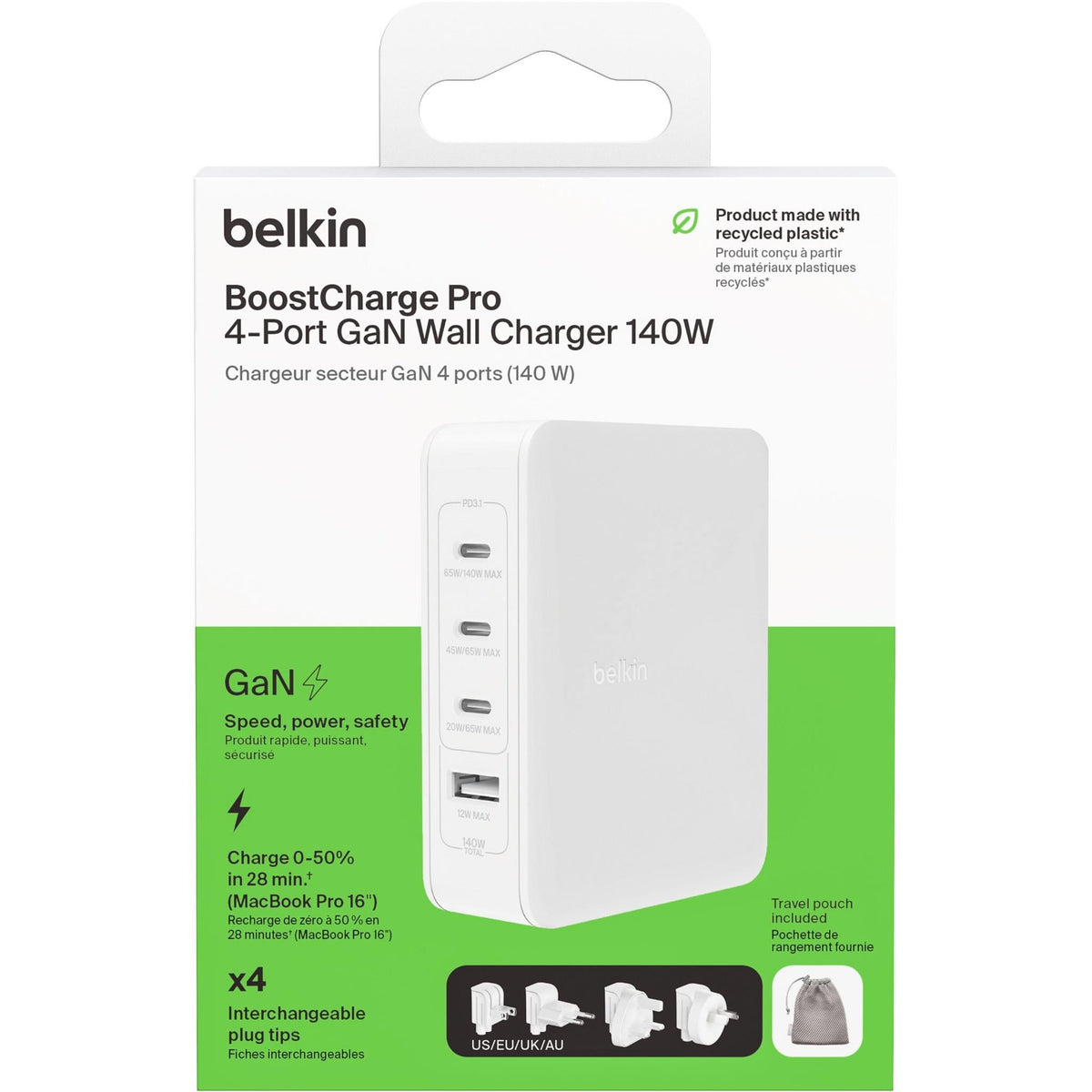 Belkin BoostCharge Pro 4-Port GaN 140W Wall Charger