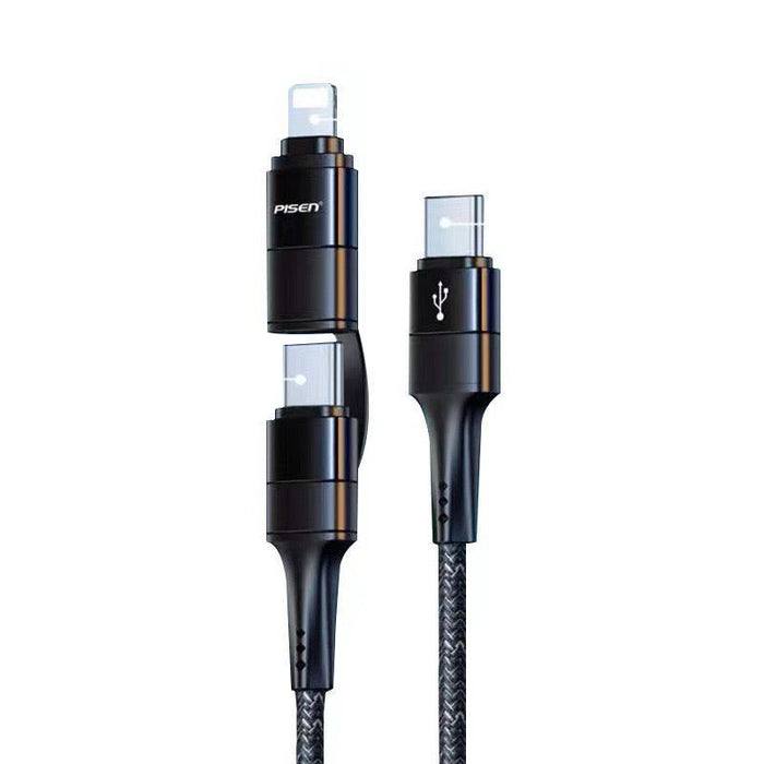 Pisen 2 in 1 Multi Charging Cable 1.2M USB-C to Lighting or USB-C Multi Fast Charging Cable Nylon Braided Cable