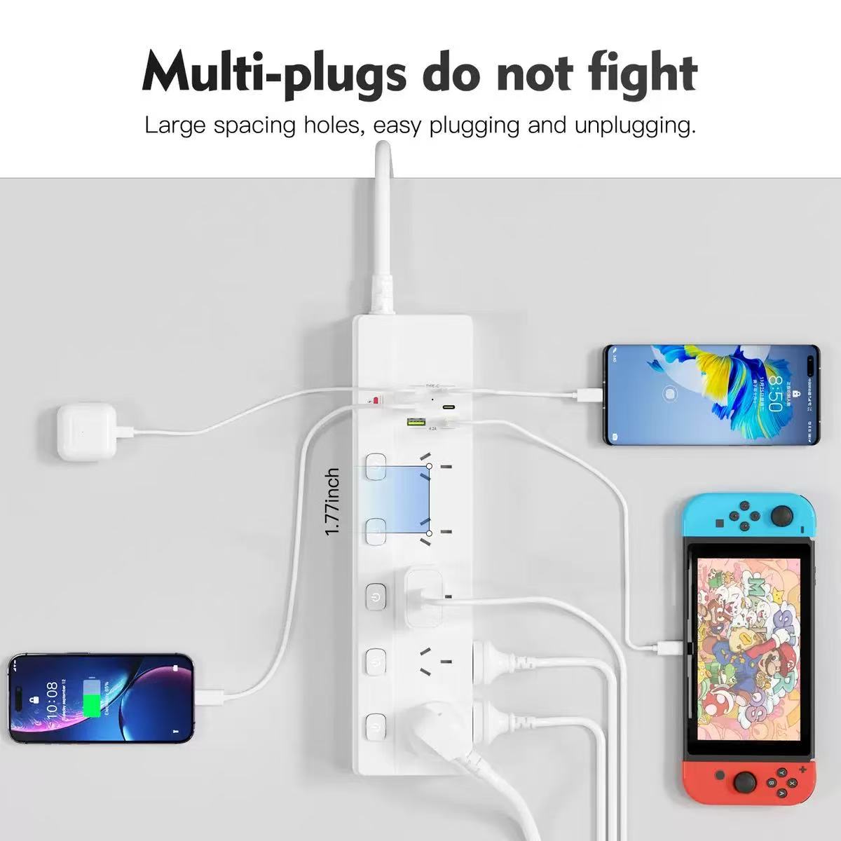 16-in-1 Surge Protected Power Board with 10 AC Outlets & 6 USB Ports