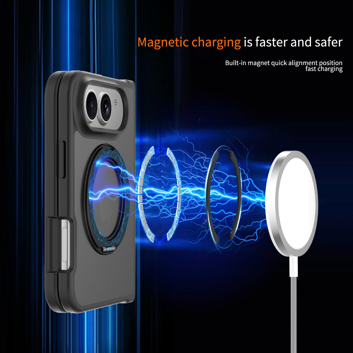 USP Black Case For iPhone Fold 360° Rotatable Ring Stand Compatible With Magsafe
