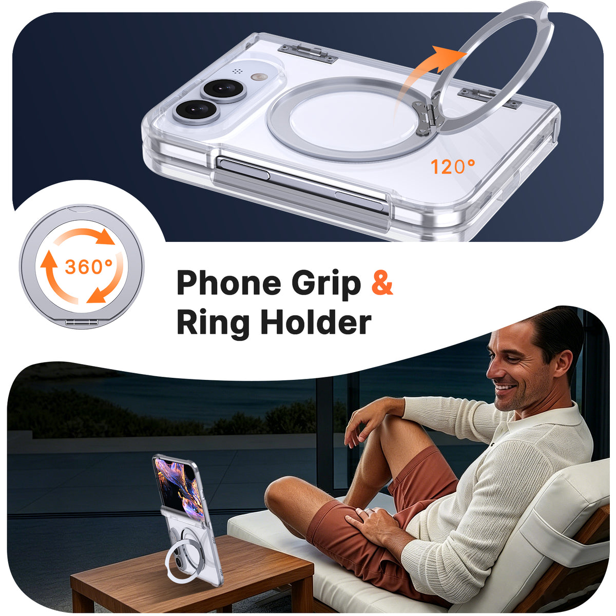 USP Clear Case For iPhone Duo 360° Rotatable Ring Stand Compatible With Magsafe