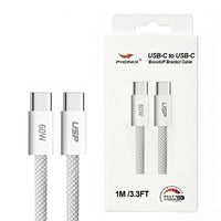 0.2M Braided White USB-C to USB-C PD 60W High Density  Fast Charging Cable  Phonix