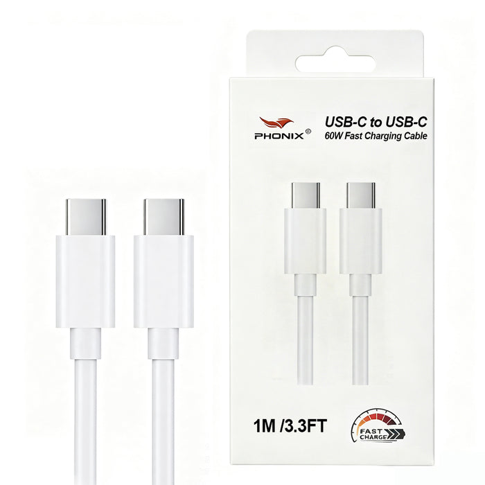 Phonix 1M 60W USB-C to USB-C Classic White Cable