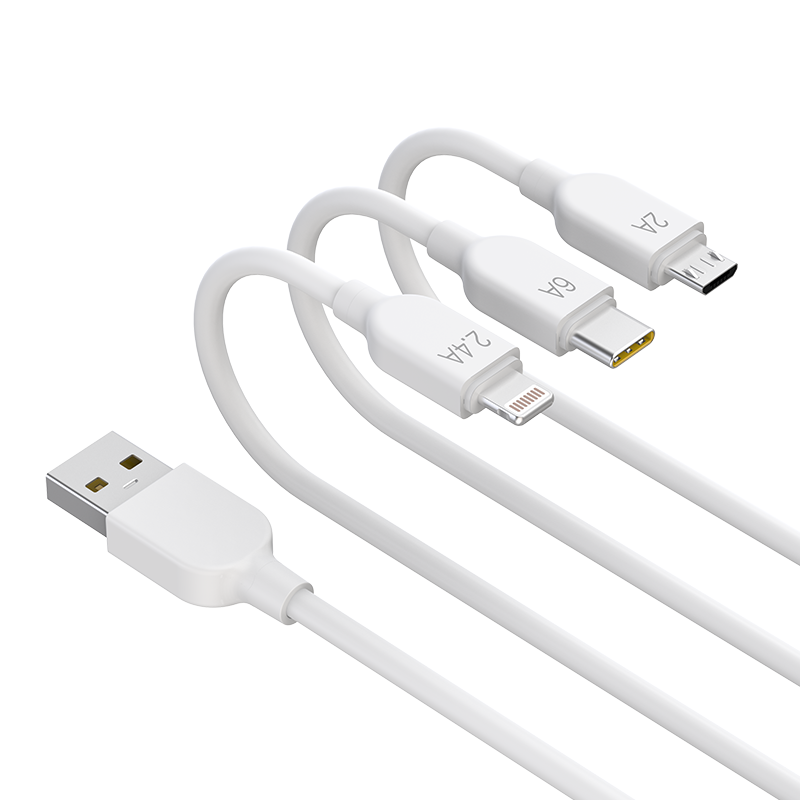 PISEN 3 in 1 1.2M 6A Superfast All Protocol Charging  Data Cable(1200mm) White AP17-1200